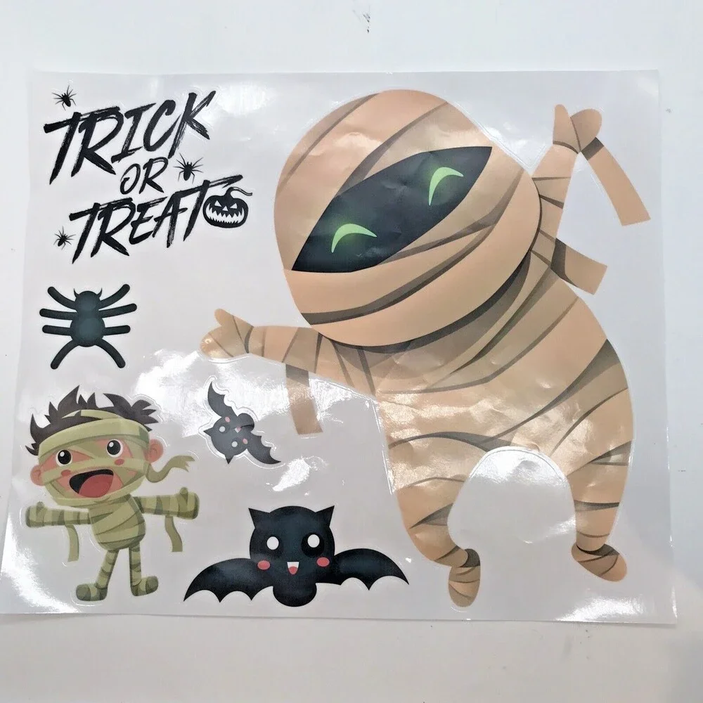 Vintage Window Clings Halloween Decorations Witch Ghost Pumpkin Cat Mummy Spider